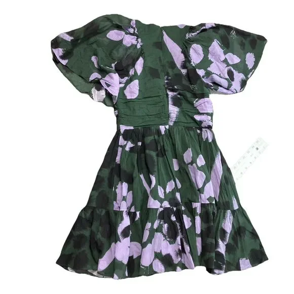 Tanya Taylor Angele Dress Womens S Green Floral Silk Flutter Sleeve Mini Spring - Picture 8 of 11